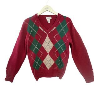 VINTAGE 80s Claybrooke Shetland Wool Argyle Christmas Holiday Sweater Size S